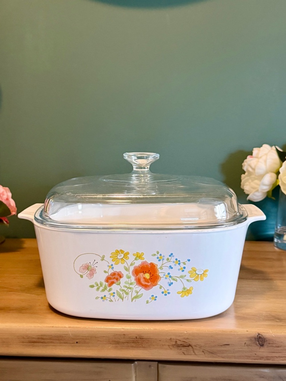 Rare! CorningWare Corelle Wildflower 5 Qt Casserole A-5-B Glass Lid